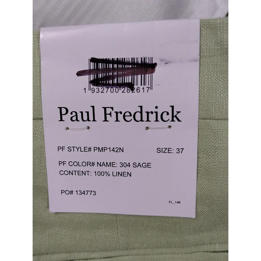Paul Fredrick Pants Mens 37x30 Sage Green 100% Linen Flat Front NWT Chino Casual